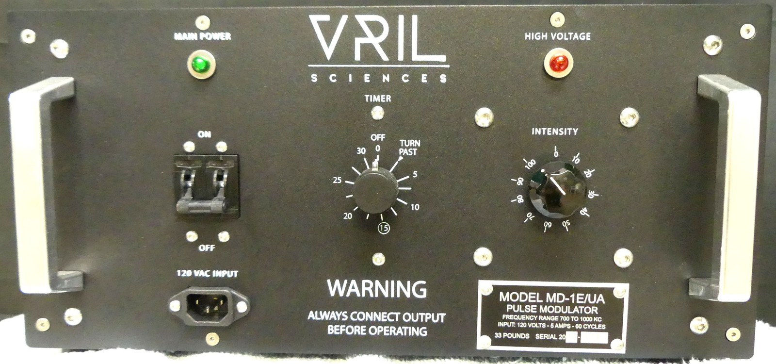 VRIL Sciences pulse modulator front panel